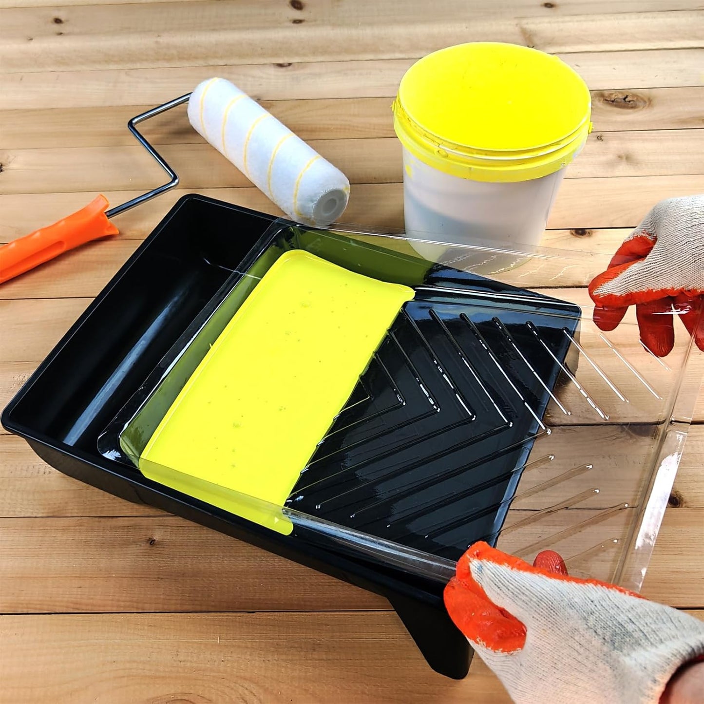 Great Andrew 6 Pack Paint Tray Liners 9 Inch, 3 PC Sturdy Plastic Tray with 3 PCS Disposable Paint Tray Liners, Paint Roller Trays, Paint Pan Liners for DIY Painting Projects, Walls, Furniture