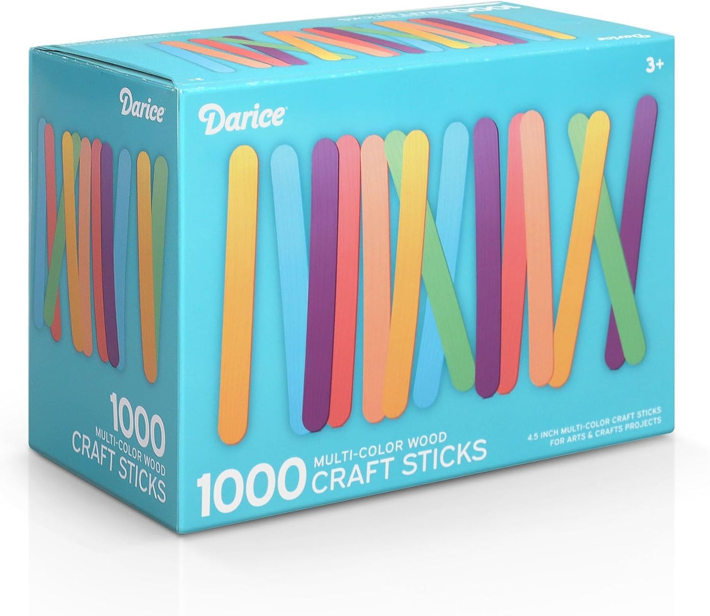 Darice 1000 Pcs Colored Popsicle Sticks for Crafts, 4.5" Colorful Wooden Rainbow Craft Sticks Supplies, STEM DIY Art, Ages 3+