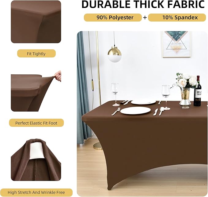 2-Pack 6ft Spandex Table Covers for Rectangle Standard Folding Tables - Wrinkle Resistant Stretch Tablecloths - Ultimate Fitted Table Protector for Parties, Trade Shows, Banquet
