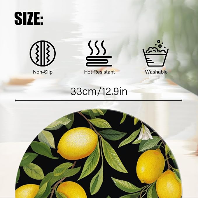 Faux Leather Ding Table Placemats Set of 4,Lemon Tree with Leaves Round Placemat Easy to Clean Heat-Resistant Waterproof Non-Slip Place Mats Indoor and Outdoor Scenes,13inch
