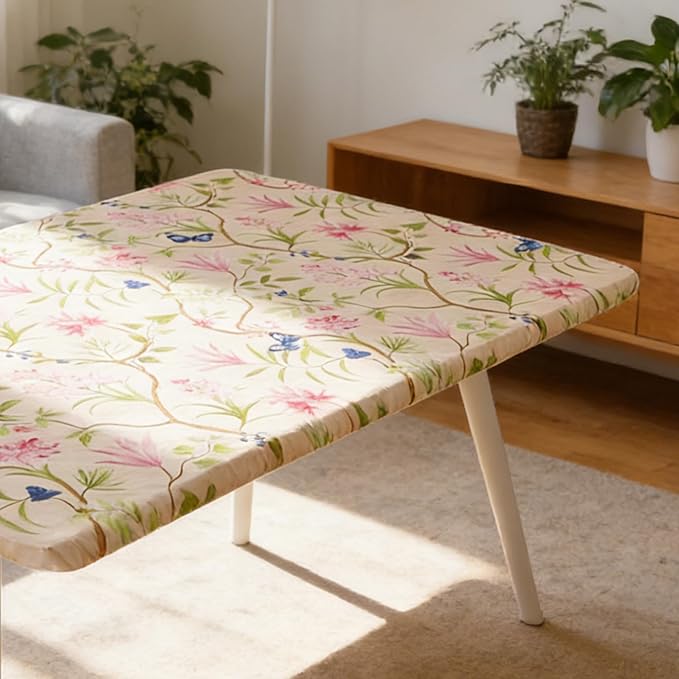 Rectangle Picnic Table Cloth, Elastic Waterproof Fitted Vinyl Tablecloths for 6 Foot Tables, Wipeable Flannel Backed Table Covers for Dining, Camping, Outdoor(Pink Flower,30"x72")