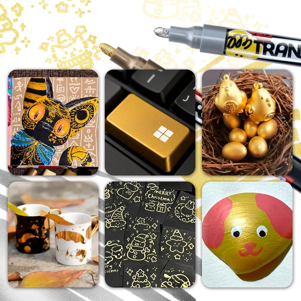 TRANSON 2 Gold Permanent Paint Markers for Fabric Rock Craft Diy Painting Medium Tip Oil Based Waterproof