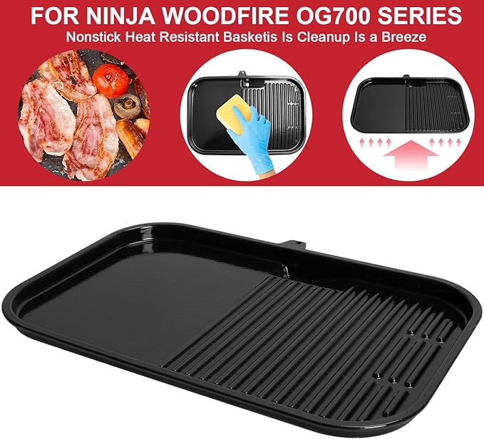 Griddle Plate for Ninja Woodfire Pro XL Connect OG800 OG900 Series, Flat Top 2-in-1 Grill Plate for Ninja Woodfire XSKGRDPLT OG951 OG850 OG952 Grill Accessories