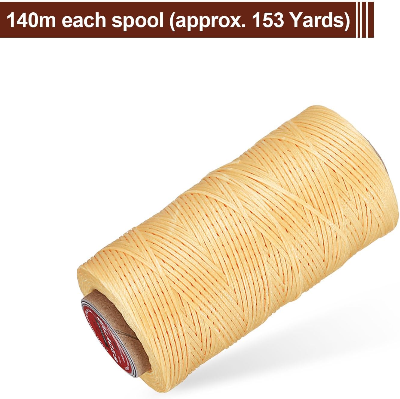 uxcell Flat Leather Sewing Waxed Thread, 140m / 153 Yards Polyester Wax String, 300D Wax Stitching Cord for Leather Crafts, Bookbinding, Bracelets Braided, Yellow Brown