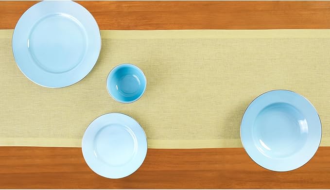 Solino Home Linen Small Table Runner 60 Inches - Athena, 100% Pure Linen Chambray Yellow Table Runner 14 x 60 Inch Ideal for Dresser and Coffee Tables, Spring, Easter
