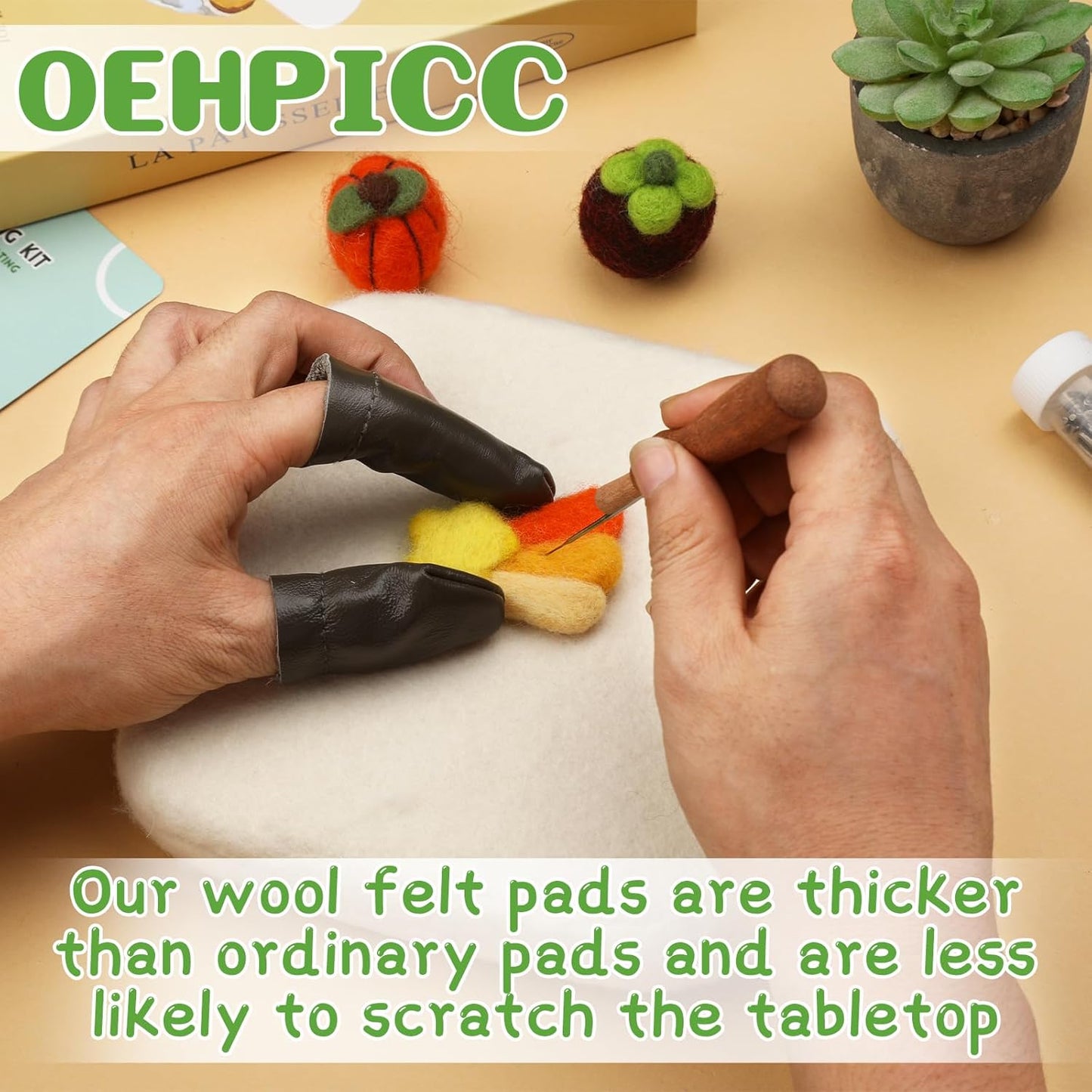 OEHPICC 128 Pcs Needle Felting Tools, 6×6 Inch Wool Felting Pad, 102 Pcs Felting Needles, Felting Tools with 3 Size Wooden Handle Holder for DIY Wool Felting Projects