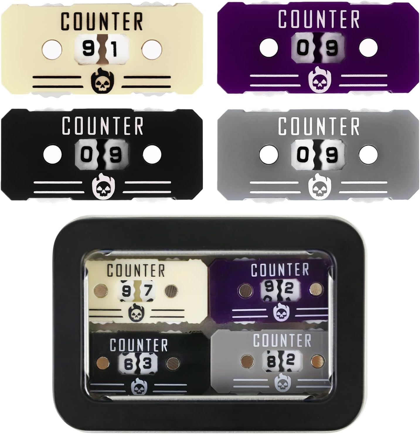 4Pcs MTG Life Counter Twin Digits with Metal Box, Health Tracker Life Counter for Magic The gatering, Compatible with MTG Magic Card Games Accessories RPG D&D CCG TCG Tabletop Board Games