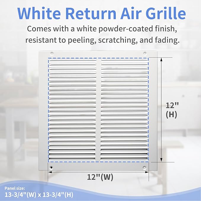 12"W x 12"H [Duct Opening Size] Steel Return Air Grille, Air Return Vent Cover for Ceiling and Sidewall - HVAC Air Vent Covers - [Outer Dimensions: 13.75"W x 13.75"H]