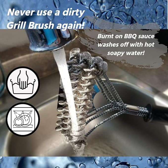 Grill Brush and Scraper - Bristle Free Stainless Steel BBQ Cleaning Tool - No Wire Scrubber Best for Gas/Charcoal/Porcelain Grill Grates - Safe Barbeque Accessories