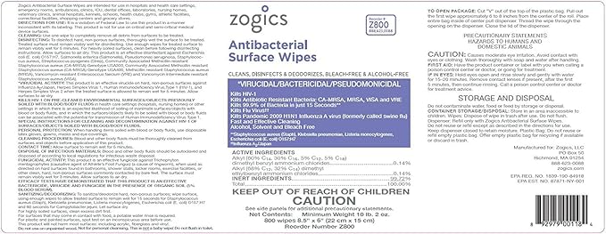 Zogics Antimicrobial Wipes and Tabletop Stainless Steel Wipe Dispenser