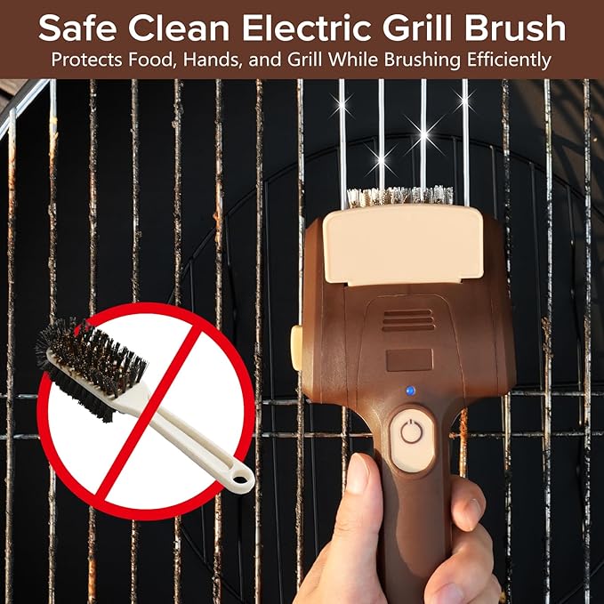 BBQ Grill Brush for Outdoor Grill, Cordless Electric Grill Cleaner, Rechargeable Grill Cleaning Stainless Steel Brush, Grill Scraper, BBQ Accessories Brown
