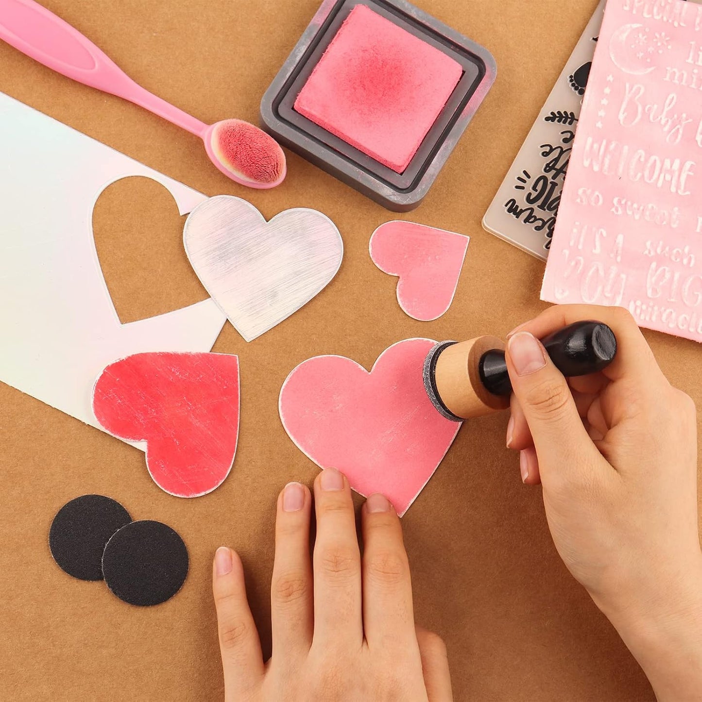 129PCS Mini Ink Blending Tool Set ,Include 3PCS Mini Ink Blending Tools and 86PCS Replacement Foam Pads Drawing Distressing Blending,40PCS Medium-Grit Sandpaper Sanding Disks for sanding & distressing