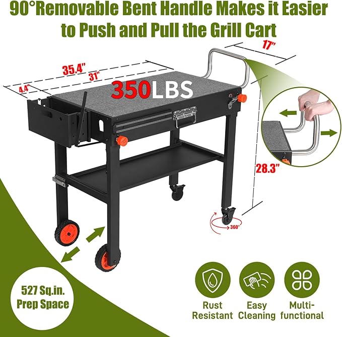Portable Outdoor Grill Table, Blackstone Grill Stand Solid and Sturdy 31"W x 17"D, Movable Kitchen Cooking Prep BBQ Cart with Wheels, Folding Cart for Ninja, Blackstone Griddle 17"/22" etc