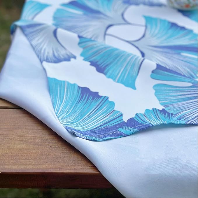 Outdoor Rectangle Tablecloth 60 x 84 Inch, Waterproof Table Cloth, Ginkgo Leaf Printed Pattern Table Cover for Dining, Farmhouse, Party, Easter, Spring Summer, Blue Floral