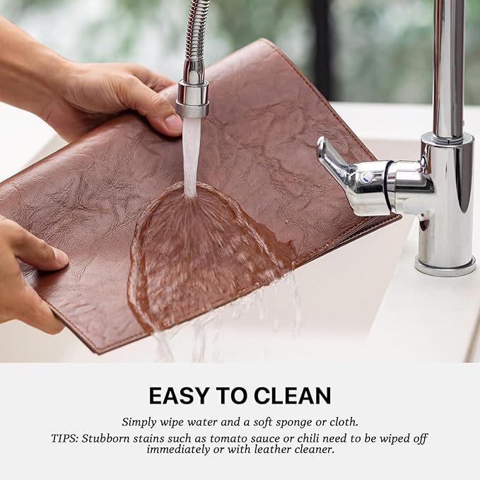 Faux Leather Placemats Set of 4 Vinyl Washable Wipeable Table Mats for Kitchen Dining Table Heat Resistant Waterproof Indoor/Outdoor Placemats Non-Slip Easy Clean Place Mats (Reddish Brown)