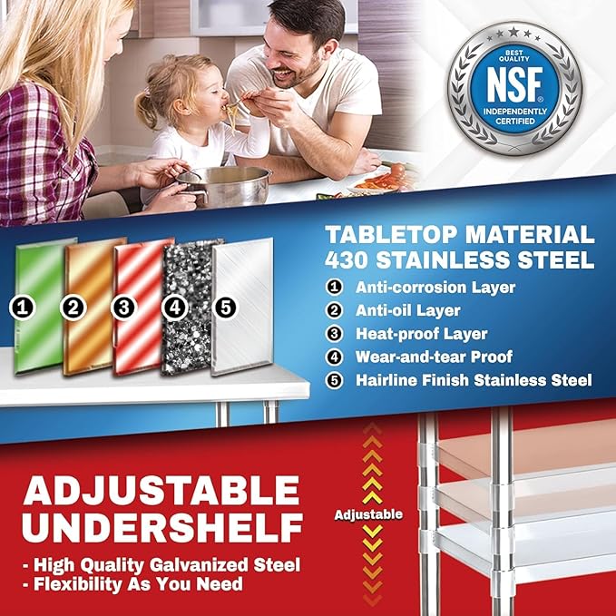 DuraSteel 24x12 Stainless Steel Work Table - NSF Commercial Prep Metal Table - Outdoor Pizza Oven Stand w/Under Shelf - Kitchen Island Laundry Utility Garage Microwave Stand Large Rolling Storage Cart