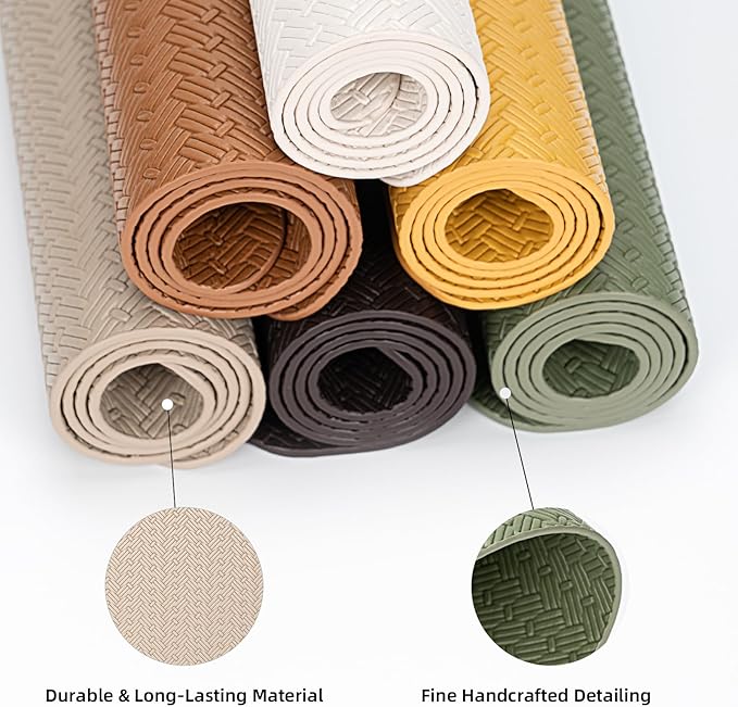 Faux Leather Placemats Set of 6 – 17x12 Inch Vinyl Table Mats, Heat Resistant, Non Slip, Wipeable & Washable, Easy to Clean Dining Table Decor for Kitchen & Dining Room（Light Taupe）