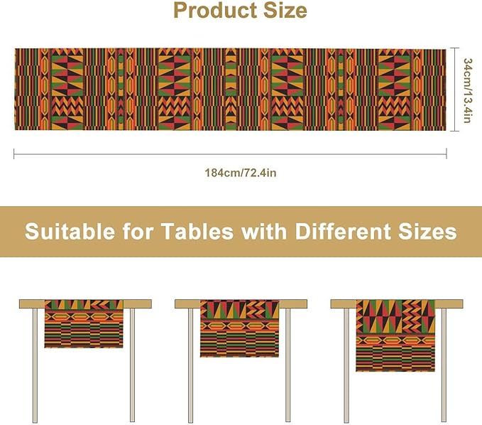 African Table Runner, Kwanzaa Black History Month Kente National Table Runner for Holiday Party Home Kitchen Dining Room 13x90in