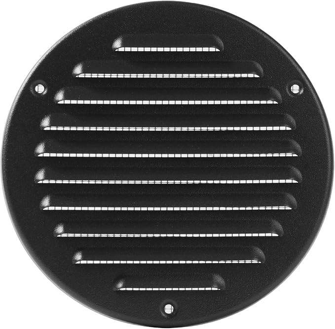 Vent Systems 5 Inch (Inner) Black Metal Soffit Vent Cover - Durable Round Air Vent Grille with Mesh Screen - Weather Resistant Ventilation Grill - Wall & Ceiling, Indoor & Outdoor Crawlspace Vent