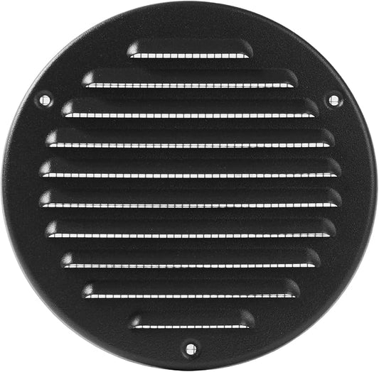 Vent Systems 5 Inch (Inner) Black Metal Soffit Vent Cover - Durable Round Air Vent Grille with Mesh Screen - Weather Resistant Ventilation Grill - Wall & Ceiling, Indoor & Outdoor Crawlspace Vent