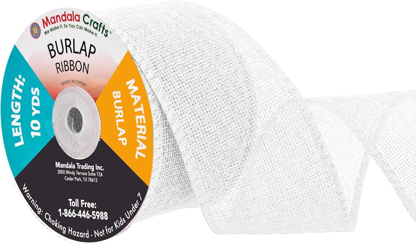 Mandala Crafts White Burlap Ribbon 2.5 Inches Wide Jute Ribbons for Crafts - 20 Yds Roll Rustic Burlap Wrap Trim Ribbons for Wreaths Bows Wedding Party Decoration