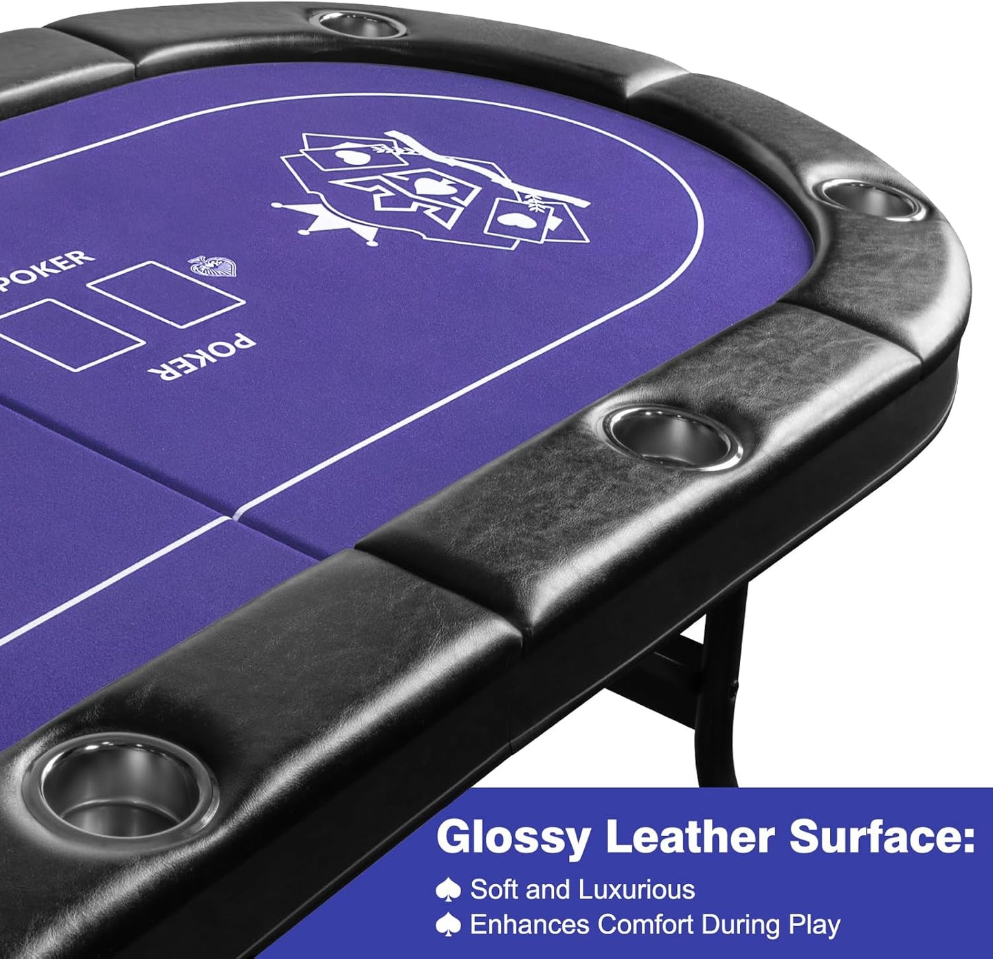 8 Player Poker Table Foldable, Texas Holdem Casino Table with Padded Rails & Cup Holders, Portable Folding Game Table for Home or Game Room, 71 Inch