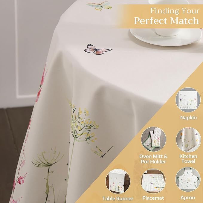 Maison d' Hermine Table Cloth Round Table 100% Cotton 69 Inches Tablecloth Reusable Decorative Everyday Use for Dining Room, Farmhouse, Home, Party, Festive & Wedding Spring Summer - Botanical Fresh
