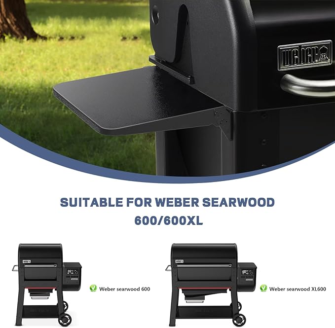Folding Side Shelf for Weber Searwood 600 / XL 600 16” Grill Side Table Storage Pellet Smoker Replacement Parts 3400140 Heavy Duty Steel Grill Accessories for Weber