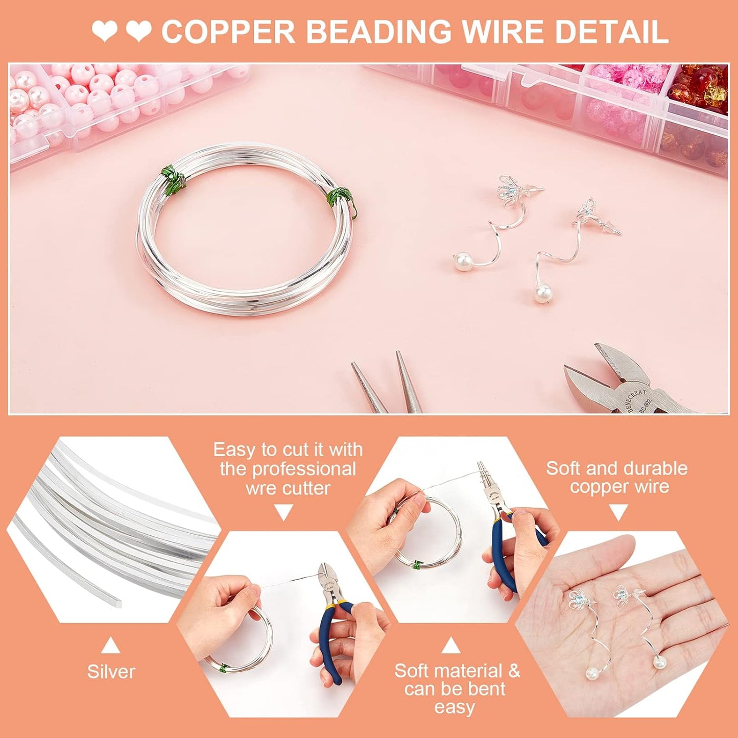 BENECREAT 20 Gauge 16 Feet Brass Square Wire, Silver Brass Wire for Jewelry Beading Craft Work