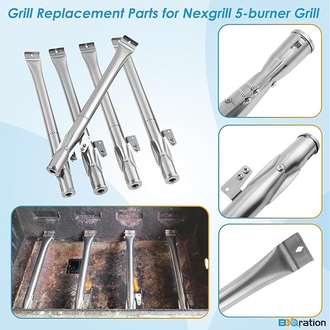 Replacement Parts Kit for Nexgrill 5-Burner 720-0888 720-0888N 720-0888A, 4-Burner 720-0830 720-0830H 720-0830A, Cooking Grate, Heat Shield and Burner Kit for Nexgrill