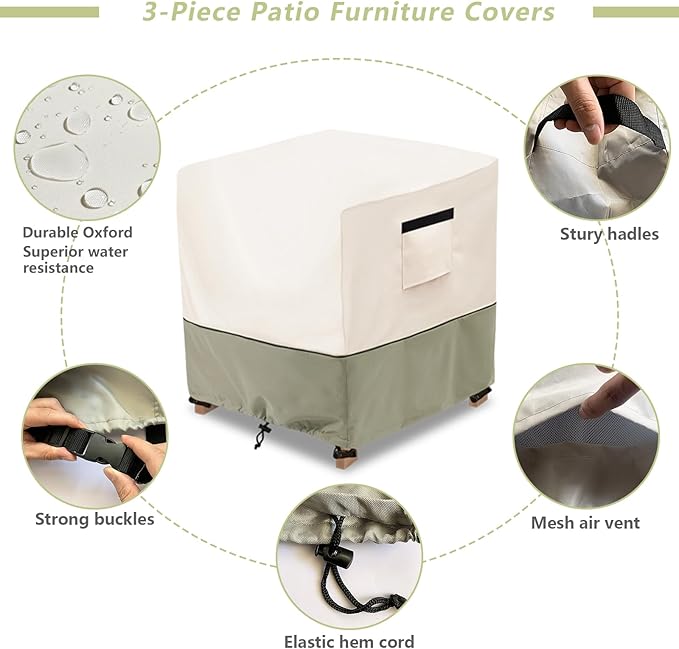 3-Piece Patio Furniture Covers Waterproof for Outdoor Bistro Set with Table & 2 Chair Covers, Heavy Duty 600D Outdoor Veranda Patio Garden Furniture Cover（Green）