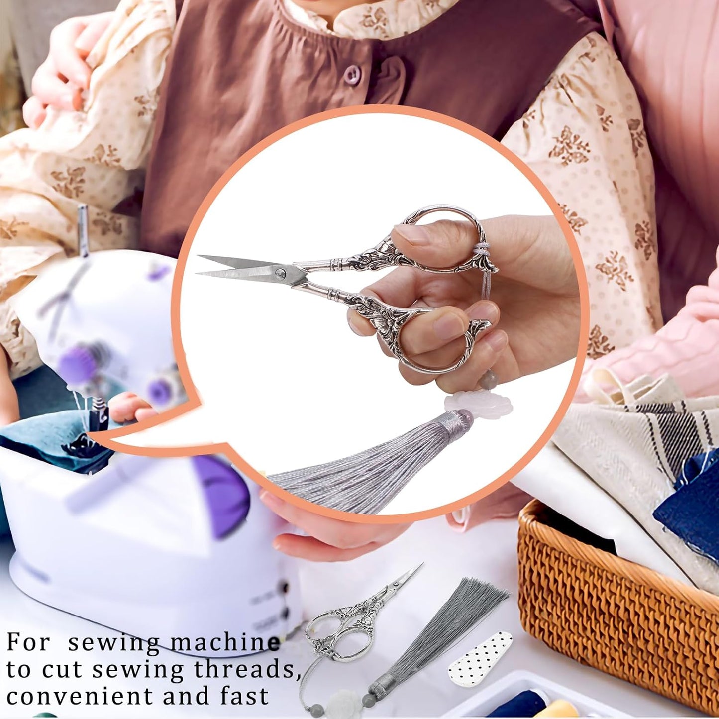 BIHRTC 4.5Inch Needlepoint Scissors Sharp Embroidery Scissor with Cover Tassel Stainless Steel Precision Shears Crochet Cross Shears for Beading Sewing Machine DIY Artwork Knitting