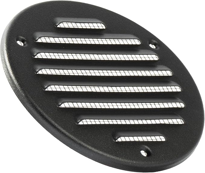 Vent Systems - 4 Inch (Inner) Pack of 2 Black Metal Round Soffit Air Vent Grille Cover, Register air Vent Deflector, Louver - Built-in Mesh - HVAC for Bathroom, Home Office, Kitchen 5 Inch (Outer)