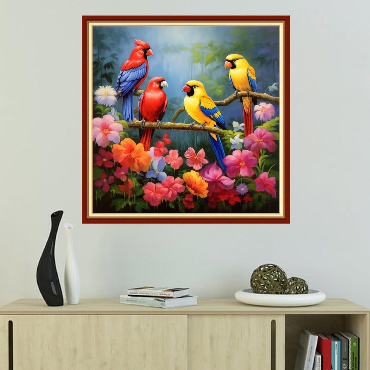 Foxhool Beginners Cross Stitch Kits Stamped Full Range of Embroidery Kits for Adults DIY Cross Stitches kit Embroidery Patterns for Needlepoint kit-Flower Birds 18x18 inch