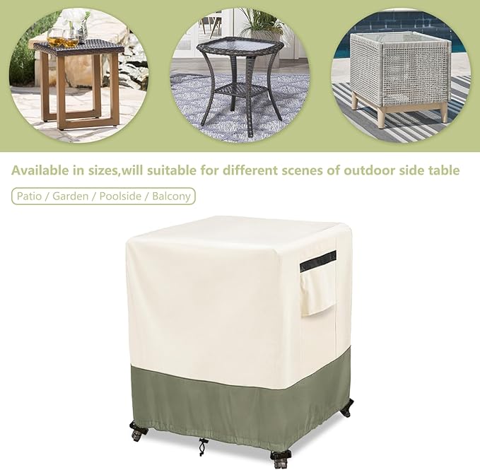 Outdoor Ottoman Cover 25 W x 25 D x 18 H inches,600D Heavy Duty Waterproof Patio Ottoman Cover,Patio End Table Covers