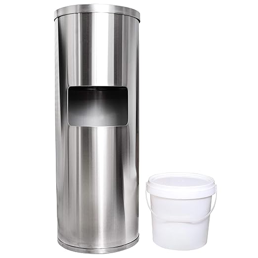 Stainless Steel Floor Stand Wipe Dispenser with Built-in Trash Can: Fits Sanitizing and Disinfecting Wipe Refill Rolls - Perfect for Gyms, Schools, Offices, Commercial Facilities