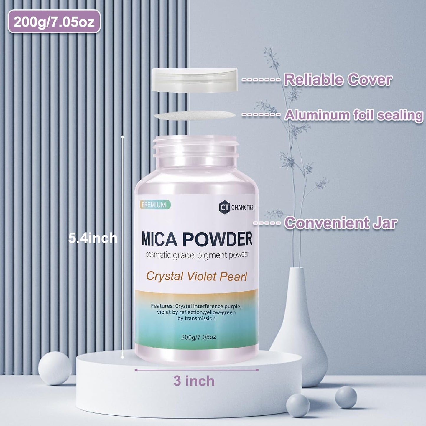 Mica Powder,7.05OZ（200g）,Crystal Violet Pearl Mica Powder Pigment for Epoxy Resin，Lip Gloss，Car Paint，Dye，Soap Making，Nail Polish,Epoxy Resin,Candle Making,Bath Bombs