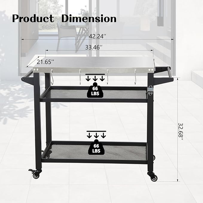 Domi 3-Tier Outdoor BBQ Grill Cart with Lockable Wheels | Portable Pizza Oven Stand & Food Prep Station | with Stainless Steel Tabletop & Propane Tanks | All-Weather Patio Cooking Center