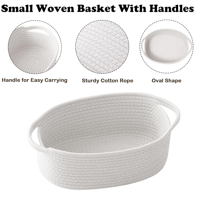 Gift Basket with Gift Bag and Ribbons,Small Rope Woven Shelf Storage,Baskets for Gifts Empty,Birthday,Baby Shower,Decorative Organizer Box with Handles(White)