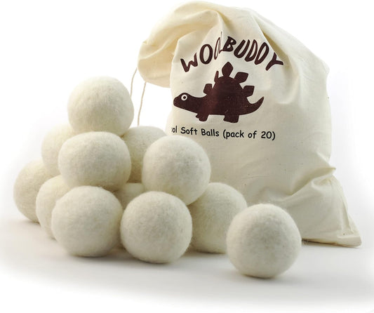 Woolbuddy Felt Balls – 20pcs Large 2.7” White Wool Pom Poms with Drawstring Bag – White Felt Balls for Crafts, DIY Garland, Christmas Ornaments, Needle Felting Projects