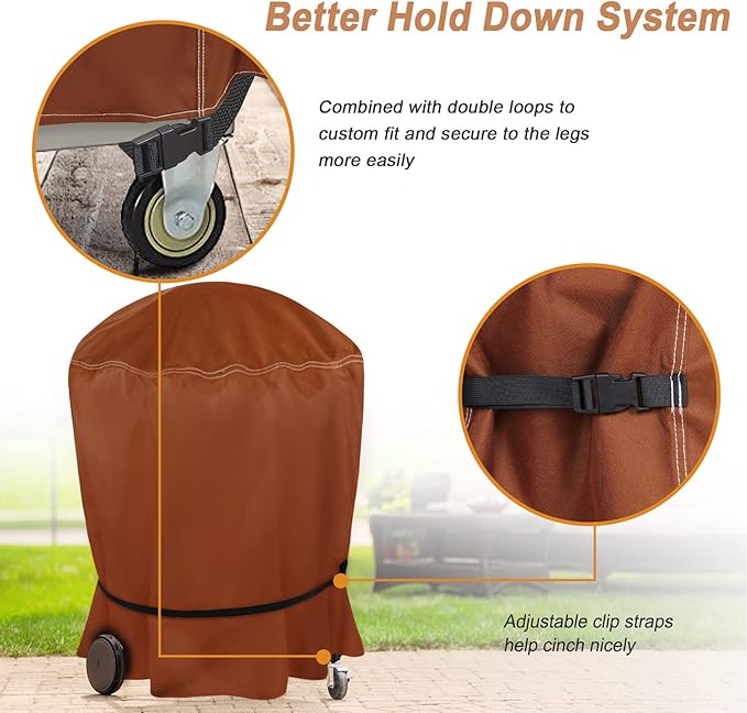 NettyPro Grill Cover for Charcoal Kettle Grill 22 inch, Heavy Duty Waterproof Outdoor Round Smoker Cover, 27" W x 25" D x 35" H, Brown