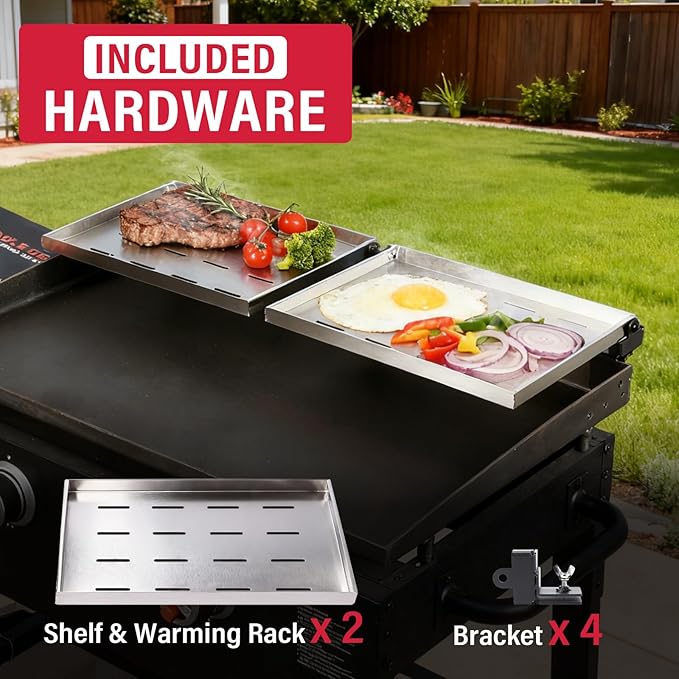 Utheer 2-Pack Griddle Warming Rack for Blackstone 28" Griddles, Stainless Steel Flat Top Grill Accessories | Reversible Rack Adds Prep Space, Foldable Clip-On Design Expands Cooking & Holding Area