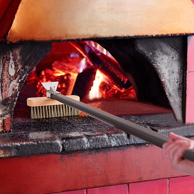 Pizza Oven Brush with Scraper Brass Bristles Pizza Brush for Pizza Oven 40.5”Pizza Stone Brush…
