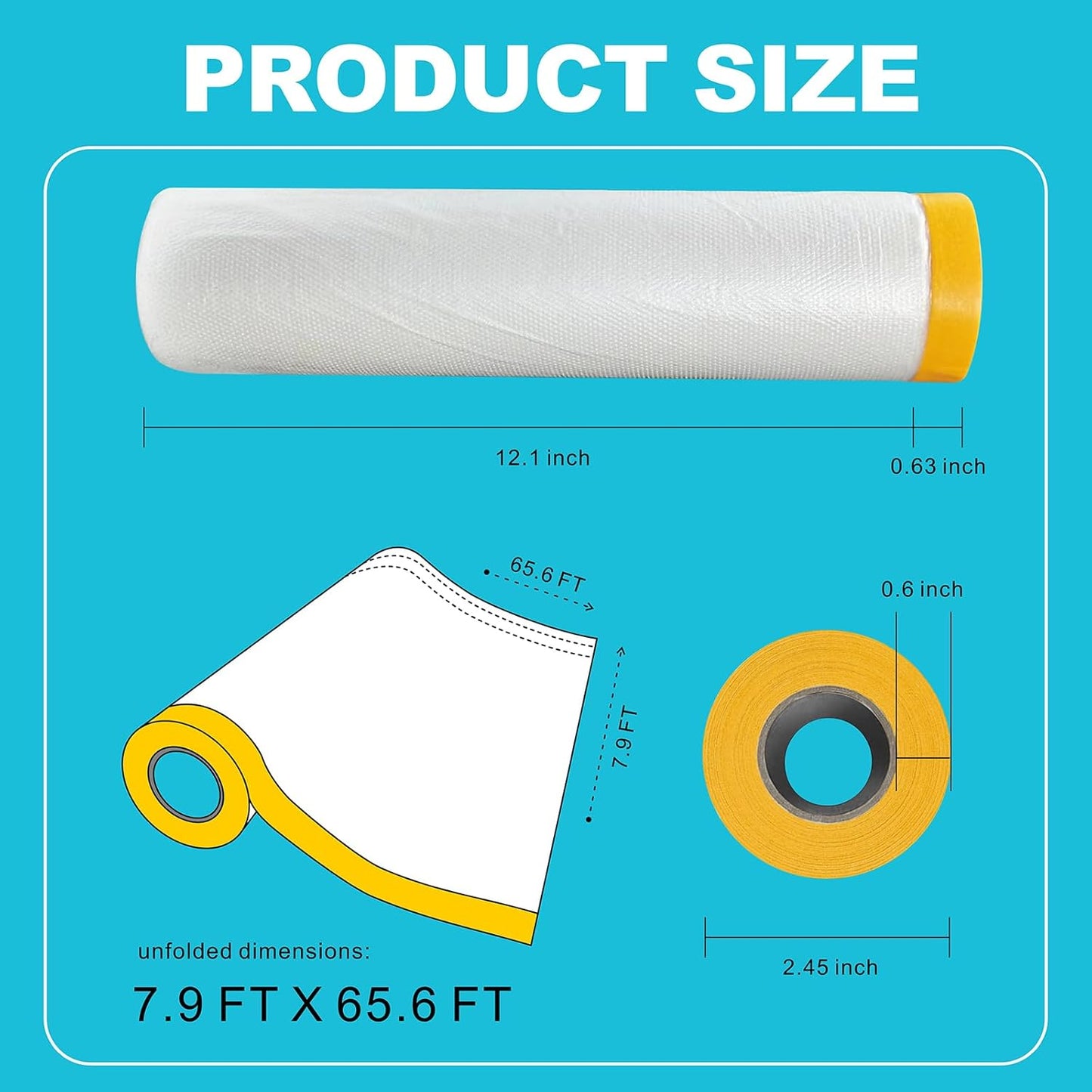 5 Rolls Pre-Taped Masking Film - Masking Film Plastic for Car Paint, Furniture Protection (7.9 Feet X 65.6 Feet)