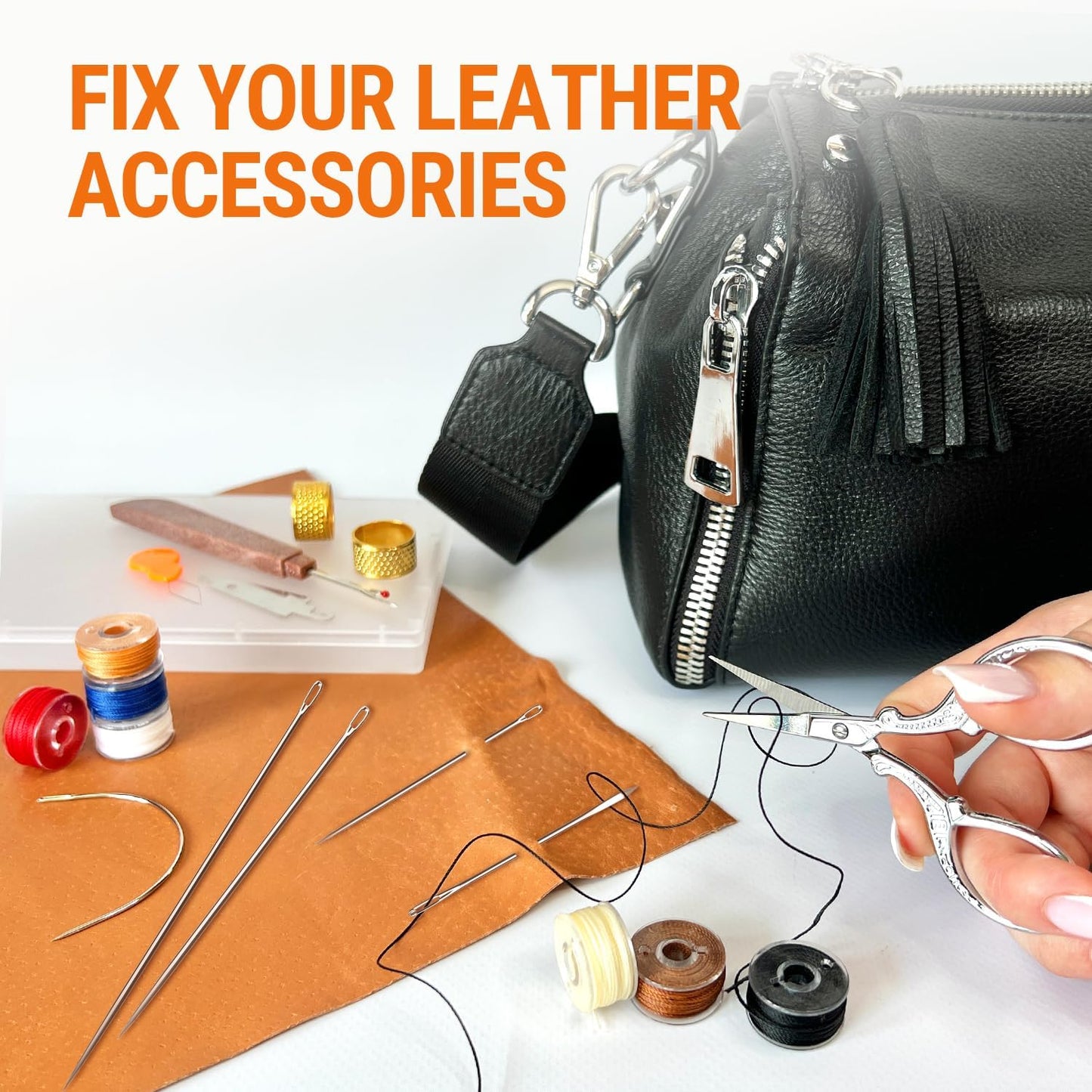 VONEEDL Heavy Duty Sewing Needles (11 PCS) & Waxed Thread (7 Colors) - Upholstery Repair Kit for Leather, Canvas, Quilting & More