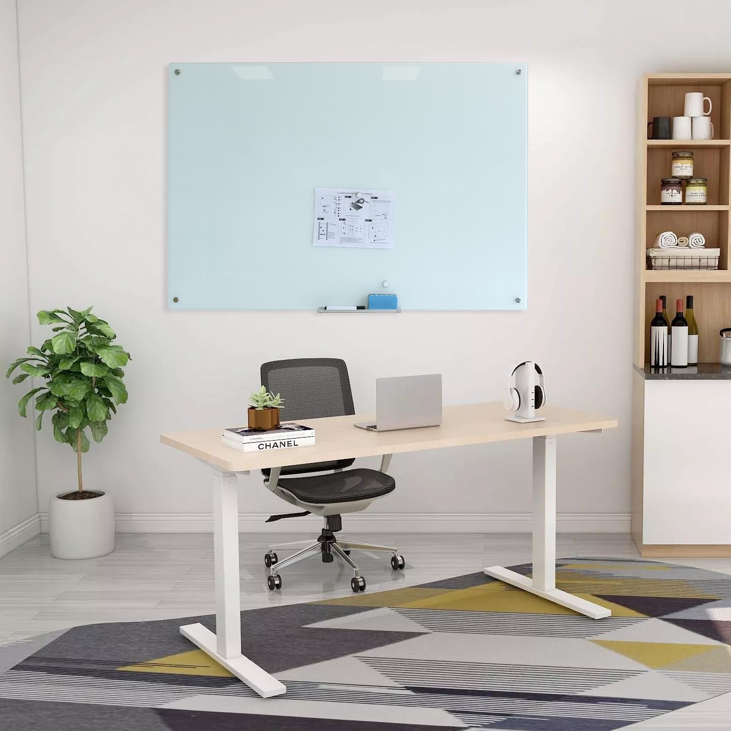 Glass Whiteboard 48"X36" Magnetic Glass White Board Frameless Wall Mounted Dry Erase GlassBoard for Office School Home
