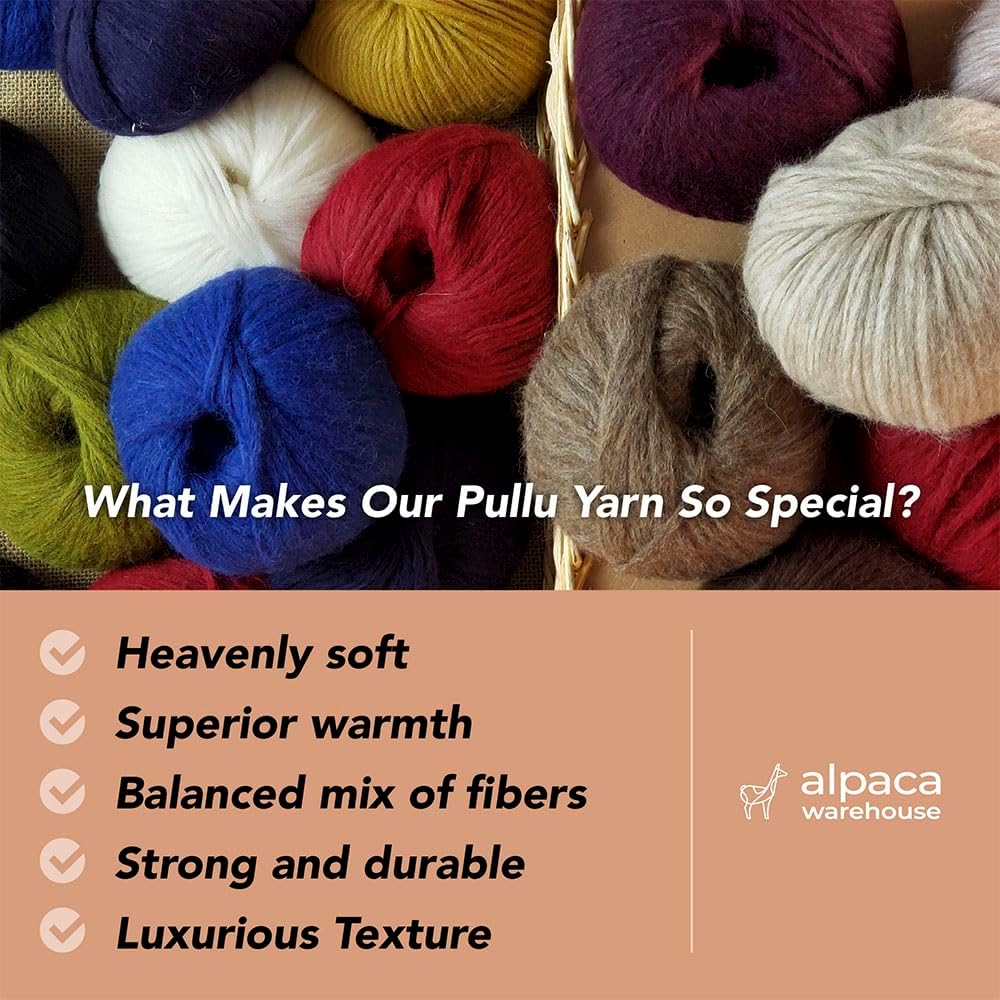 Pullu - Baby Alpaca Merino Wool Yarn Set of 3 Skeins (150 Grams) Worsted Weight - Sourced Directly from Peru - Heavenly Soft and Perfect for Knitting and Crocheting (Silver Noir)