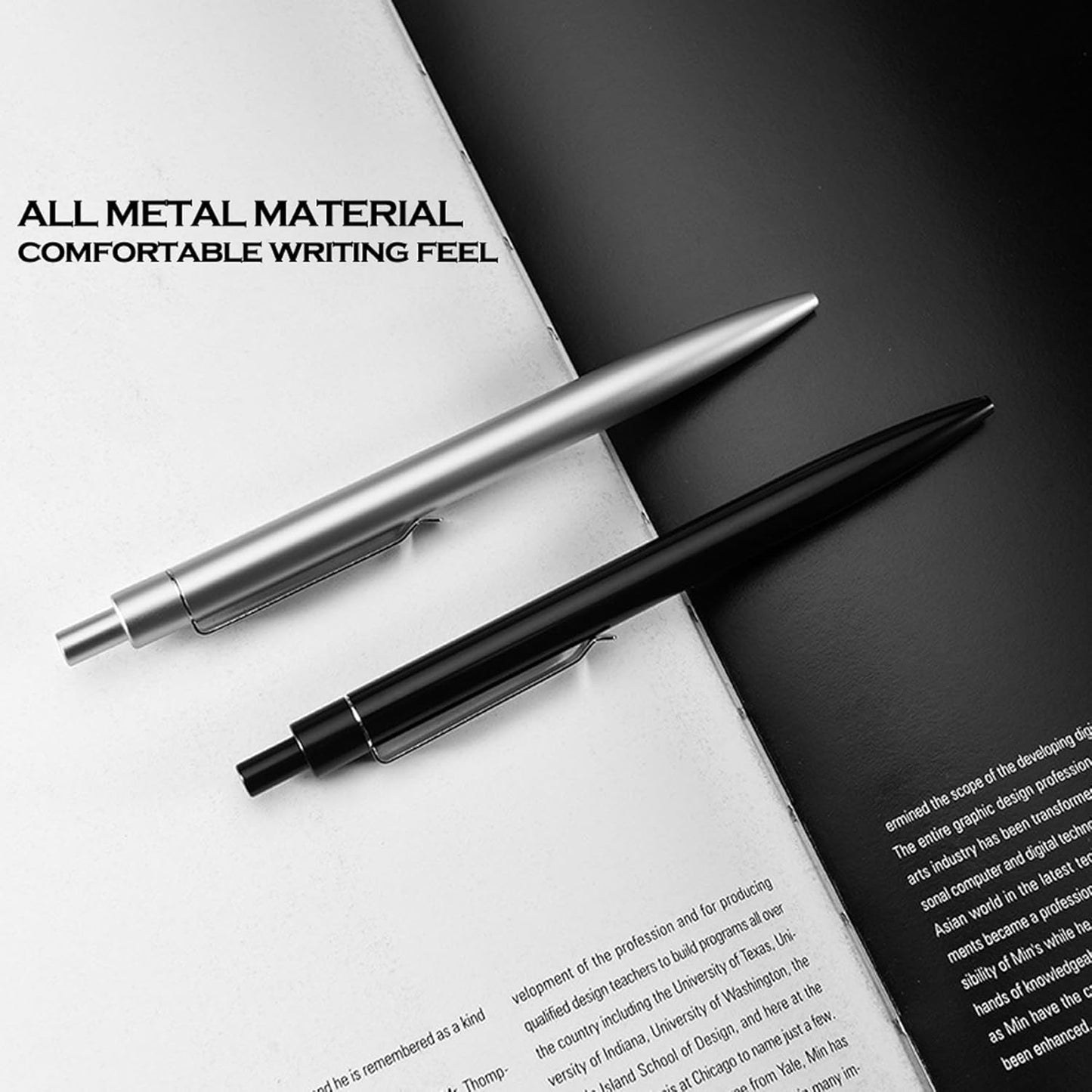 DUNBONG Silvery Metal Gel Pen, Gel Ink Ballpoint Pen, Black Ink, 0.5mm Retractable Ink Pen (Silvery)