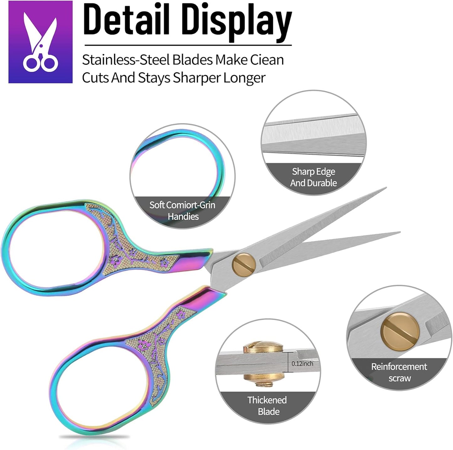 Professional Embroidery Scissors 5 Inch - Surgical-Grade Stainless Steel Blades & Engraved Handles with Leather Sheath for Precision Sewing, Crafting