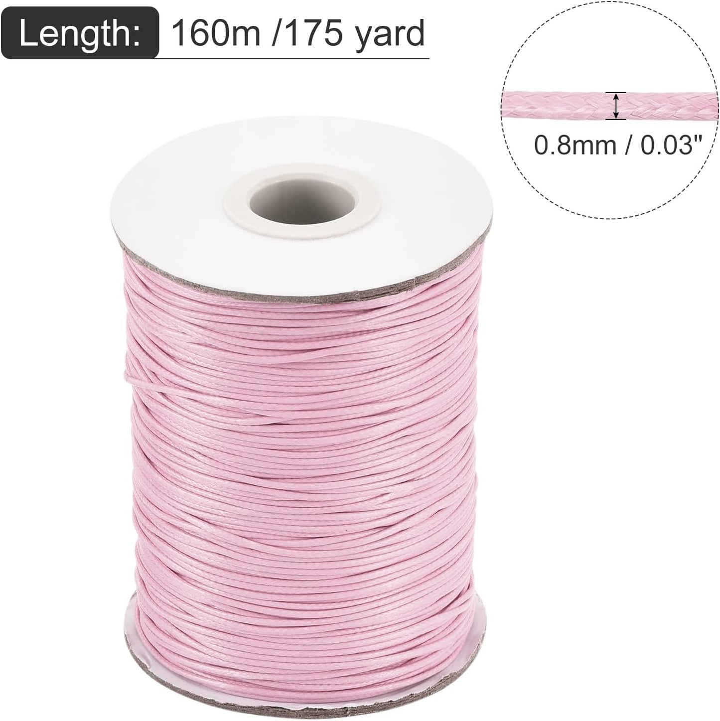MECCANIXITY Waxed Cord 0.8mm Waxed Polyester Cord 175 Yard Wax String for Bracelet Making,Necklaces, Beading,Jewelry Making and DIY Crafts(Light Pink)